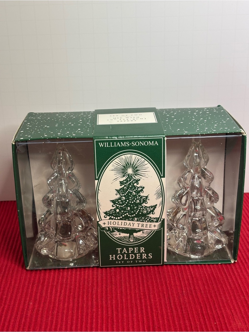 Williams Sonoma Clear Glass Holiday Tree Taper Holders, Set of 2